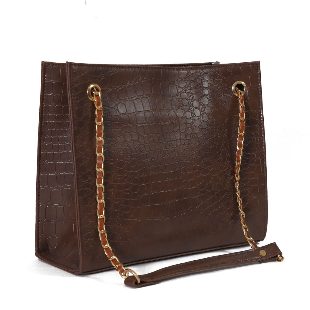 BROWN CROCODILE TOTE